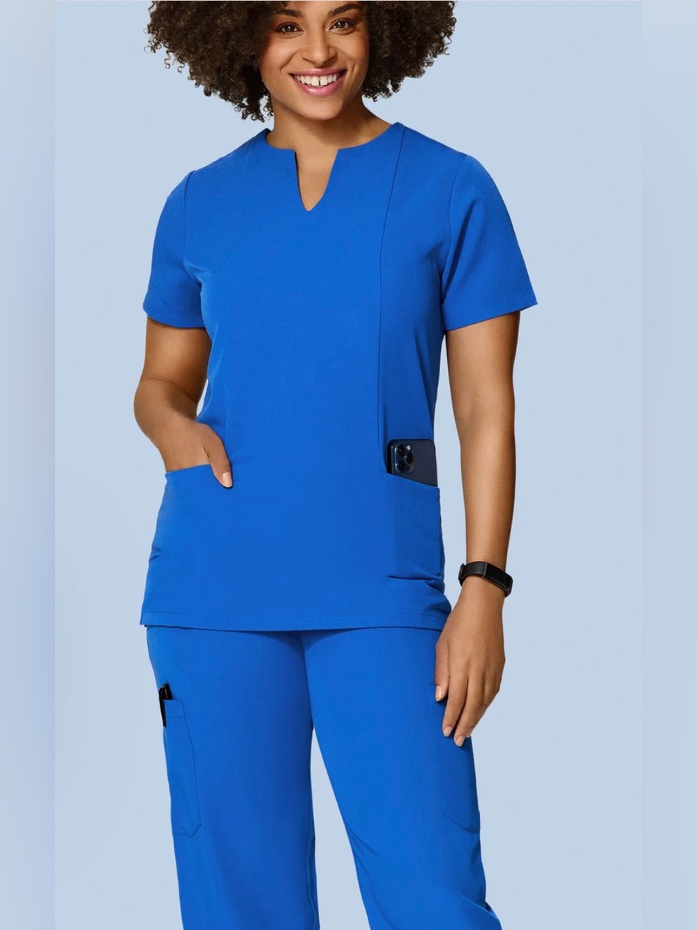 Women’s Mandala Scrub Set. Royal Blue. Notch top/slim pants. Size medium